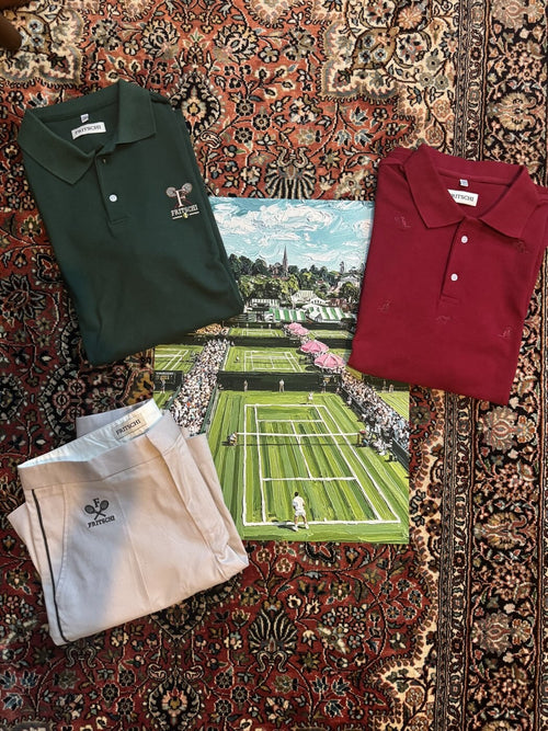 Court Four on the rug, with the Founder's Polo, the Fox Polo and the Court Short.