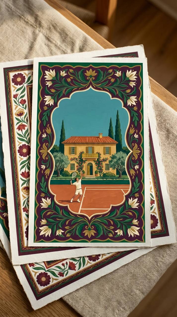 The Serve, printed on cotton paper, stacked on linen.