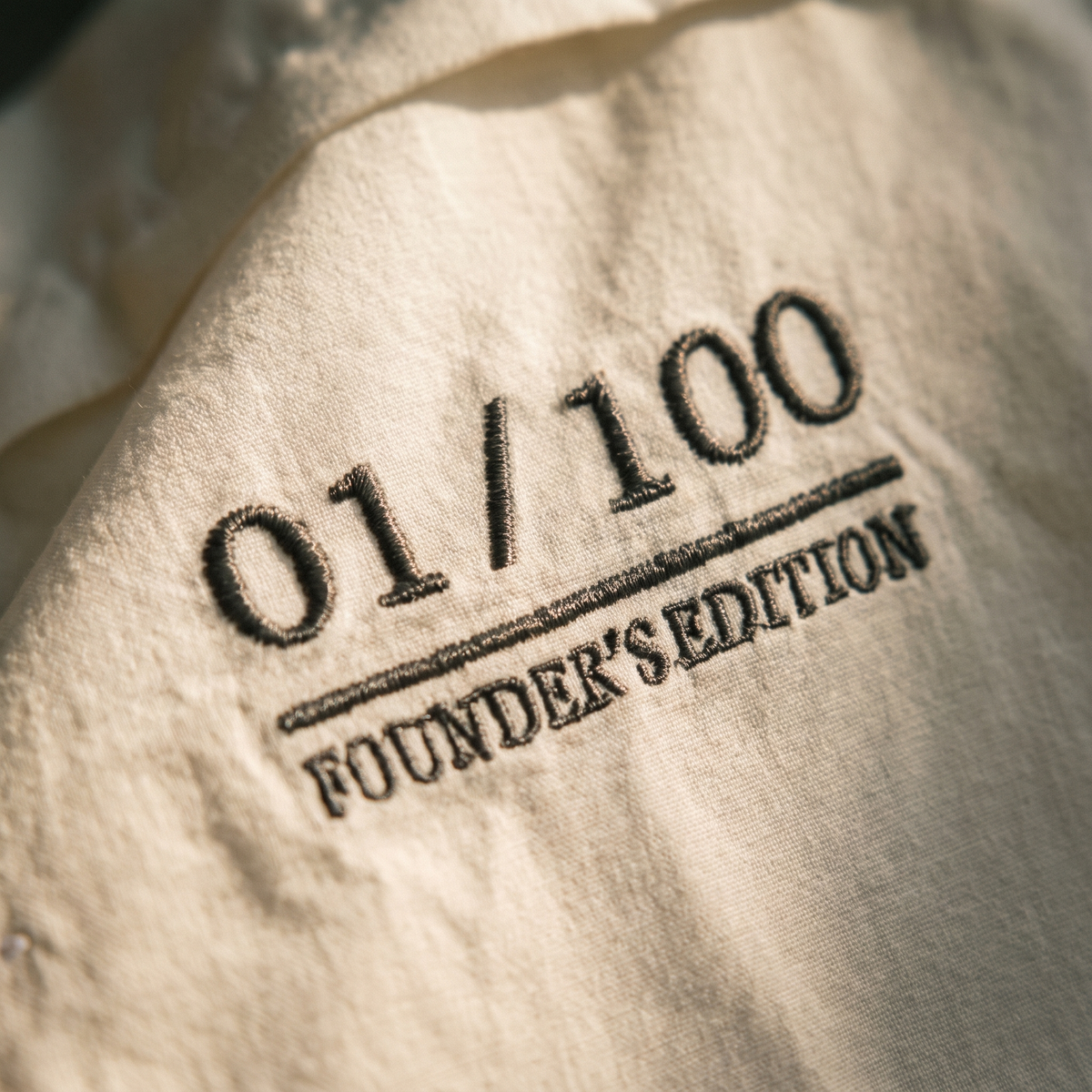 01/100, Founder's Edition, embroidered inside the short